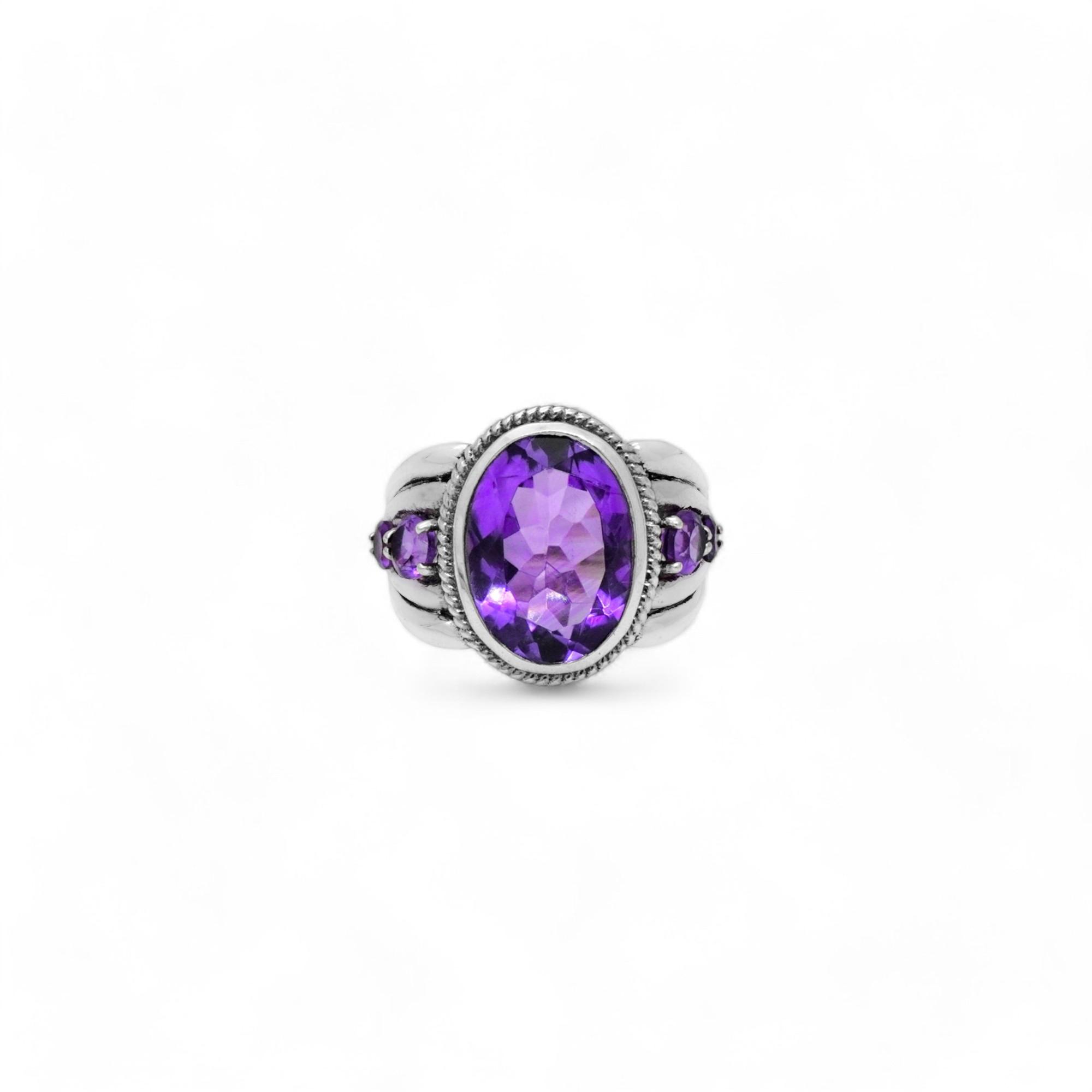 

Amethyst Sterling Silver Ring for Women, Handmade February Birthstone, Vintage Statement Purple Gem Ring for Her, Anniversary, Birthday US 12.5