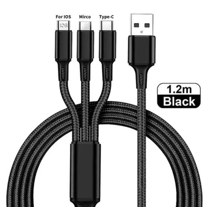 3 In 1 USB Fast Charging Cable Type C Micro IOS Multi Charger Cable for iPhone Huawei Samsung Nylon Braided Cord