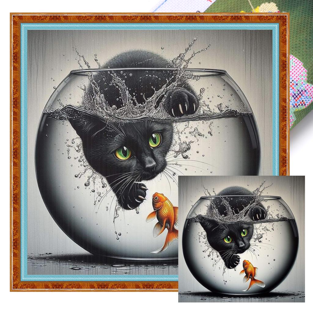 Cat Full 11CT DIY Stamped Cross Stitch Kits 15.75x15.75in Printed Cross-Stitch Kits for Beginners Adults Home Decor