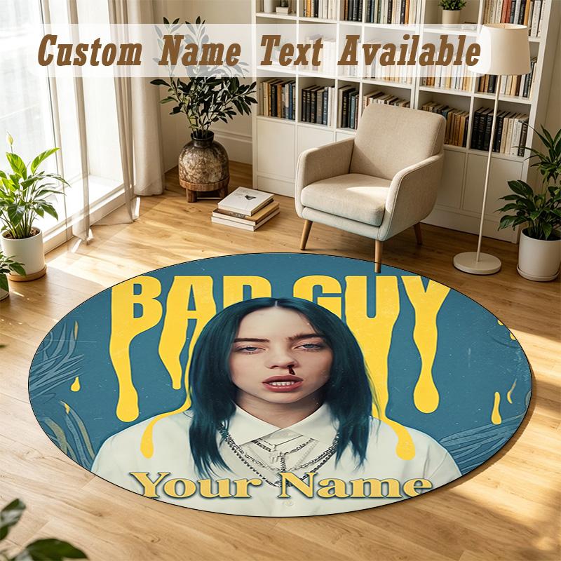 Round Rug Custom NameBillie Eilish Pattern Non Slip Carpet Home Floor Decor