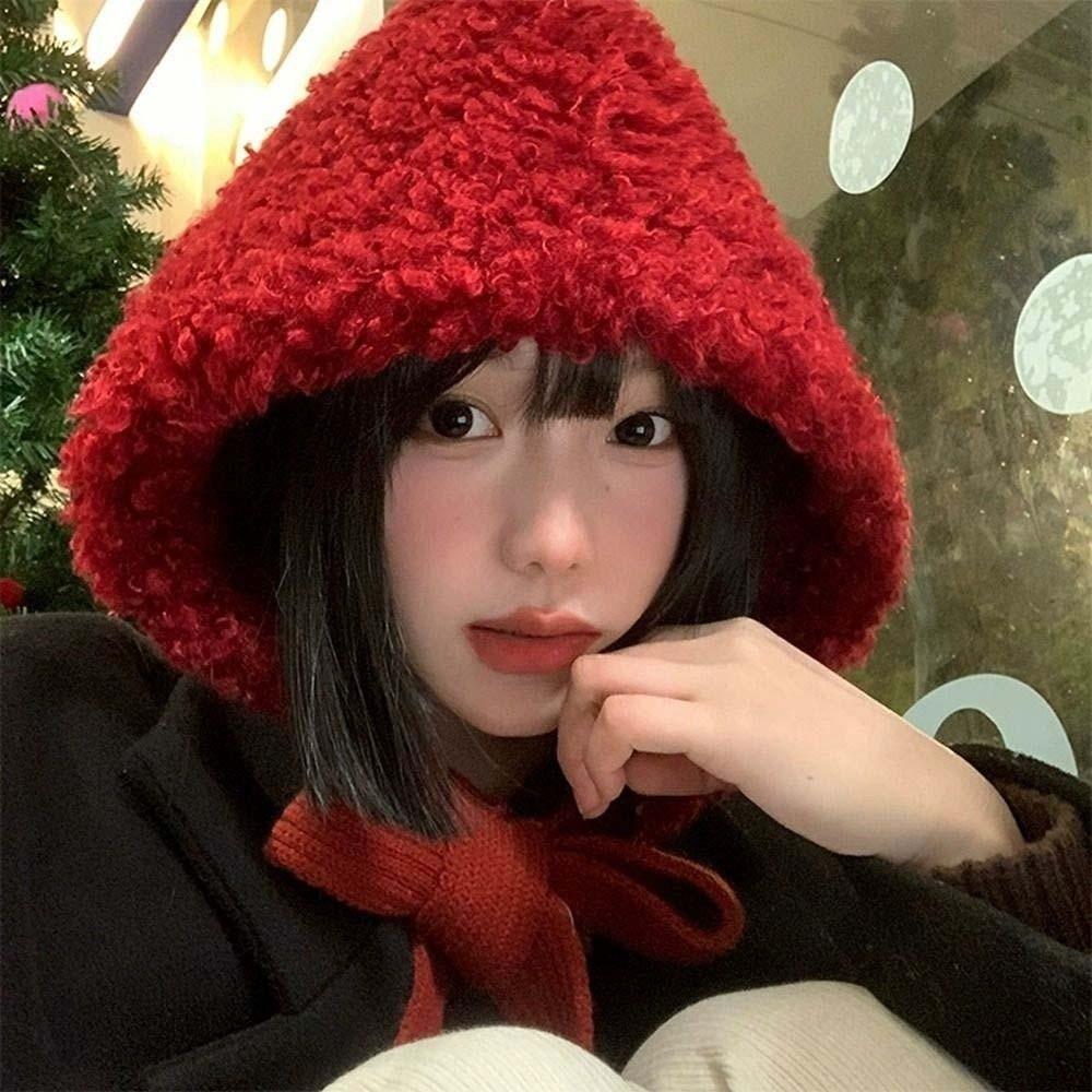 Fluffy Lambswool Cap Beanie Winter Plush Hat Personality Ear Protection Hat  Winter