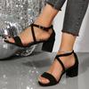 Black Woman Summer Open Toes Heel Shoes Thick Heels Sandals Square Head Minimalist Design Fashionable and Versatile Large Size