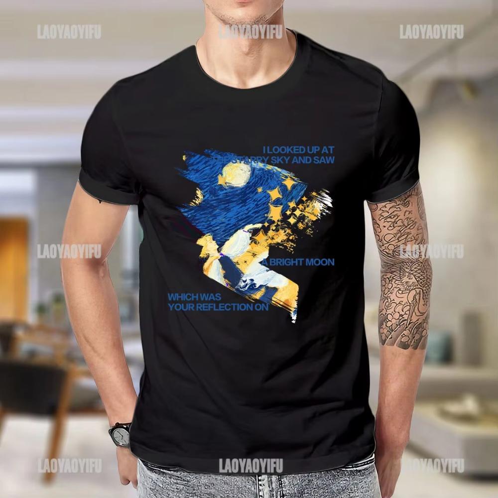 ClassicVintage Men T Shirt Vincent Van Gogh The Starry Night with Middle Earth Sauron Tower Printed Woman Tshirt Streetwear