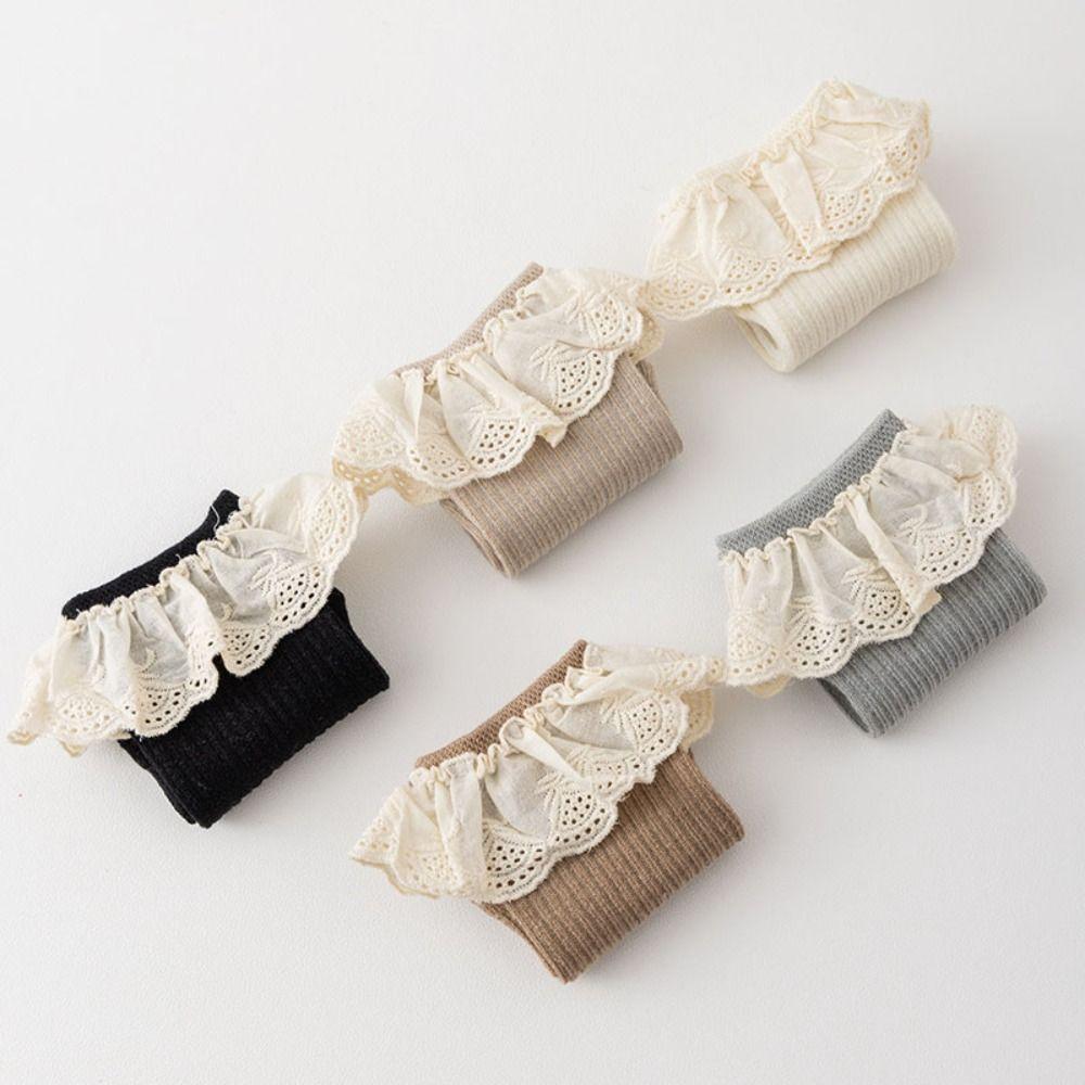 5Pairs Lace Trim Infant Cotton Stockings Ruffled Edge Cartoon Above Knee Socks Kids