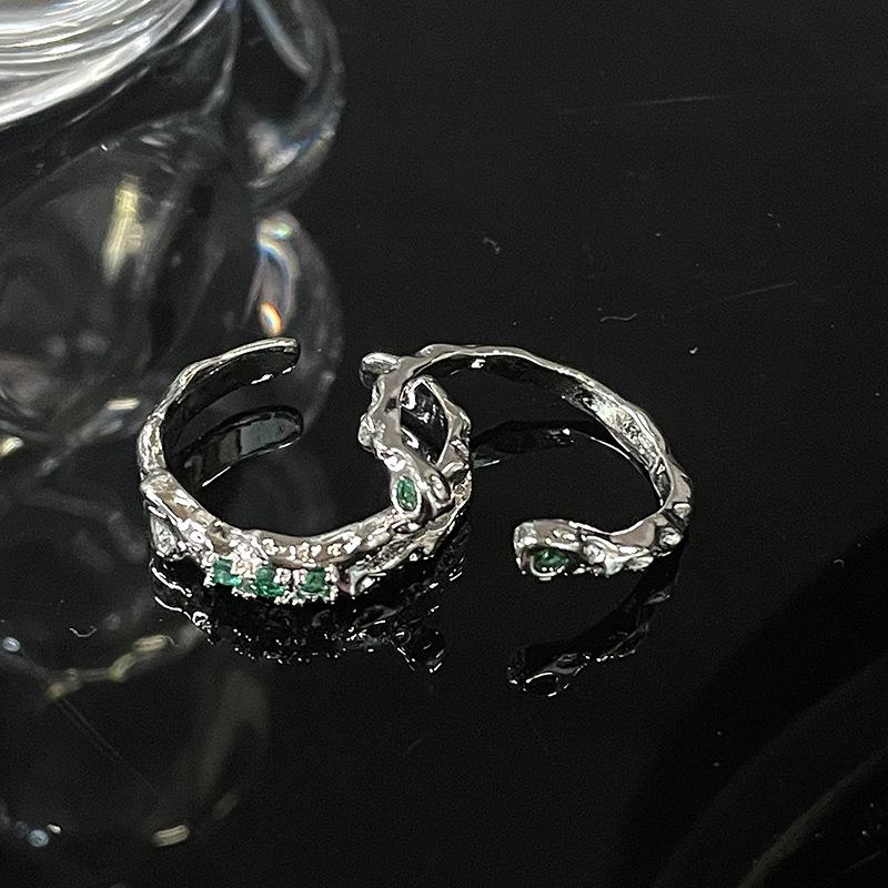 Niche Design Green Diamond Zircon Slytherin Snake Court Women'S Open Ring Premium French Personality Ring