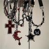 Gothic Punk Red Moon Cross Black Star Pendent Rivet Multilayer Necklaces For Women Men Halloween Y2K Grunge Jewelry Accessories