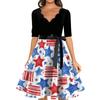 Women Vintage Dress with Scalloped Neckline Half Sleeve Star Print High Waist Tie Back Retro Style