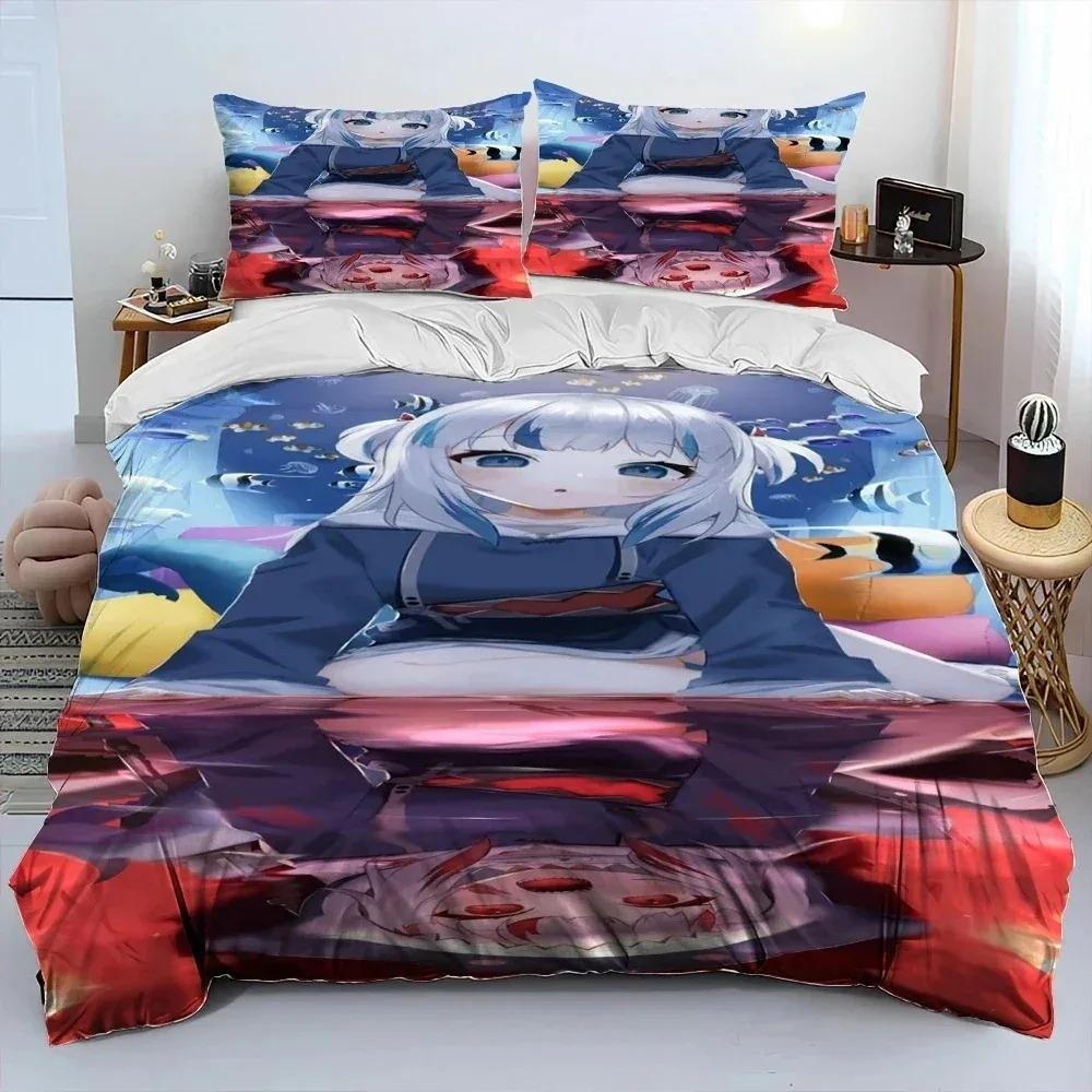Cute Gawr Gura Hololive Anime Shark Comforter Bedding CollectionDuvet Cover Bed Collection Quilt Cover PillowcaseKing Queen Size Bedding Collection