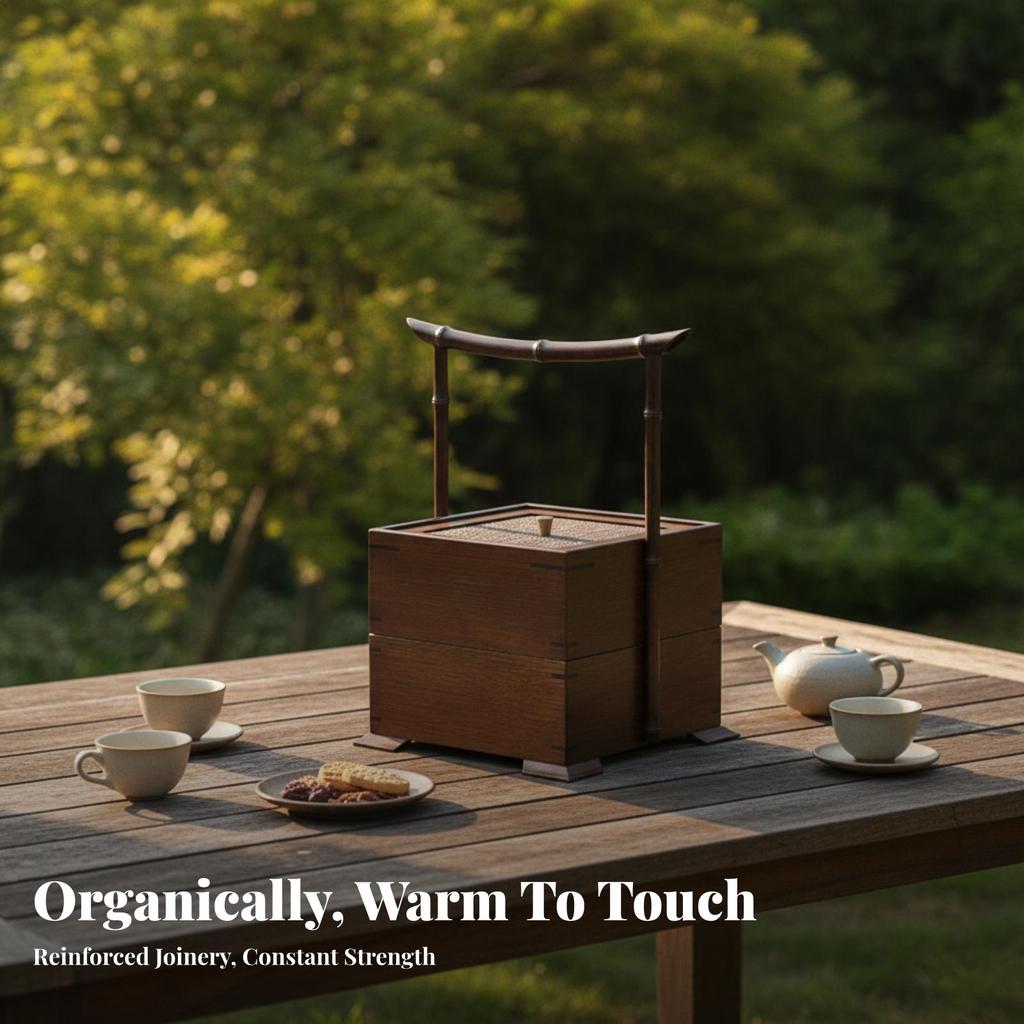 Rustic Wood Storage Box with Rattan Lid | Raised Feet for Elevated Profile,