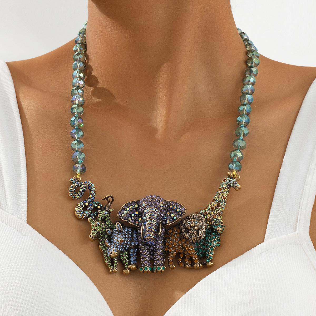 

Accessories Exaggerated Elephant Giraffe Lion Necklace Medieval Forest Animal Congress Snake Necklace 18K