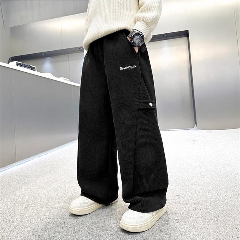 

Boys Stylish Korean Corduroy Pants: Autumn/Winter Velvet, Casual One-Piece for Kids 140 cm