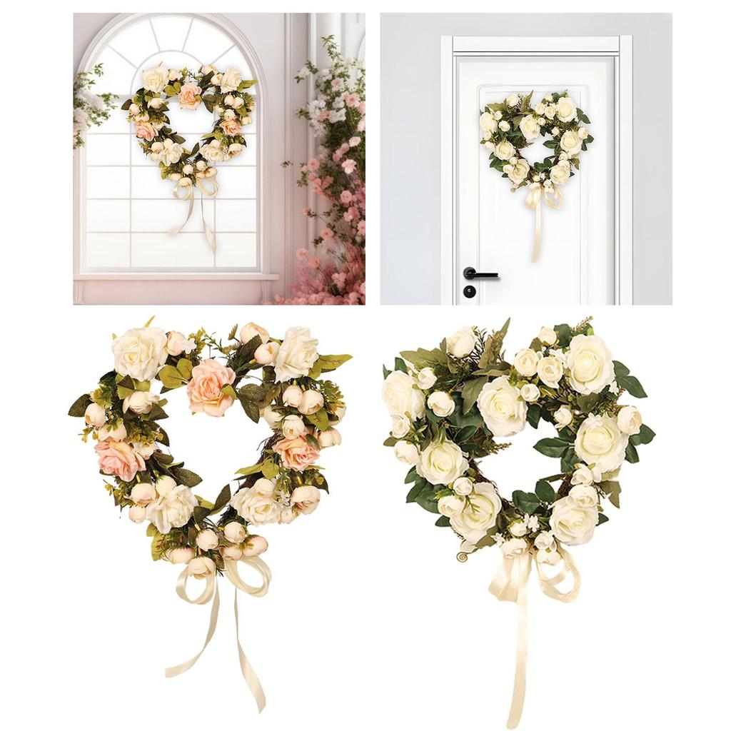 Heart Shaped Wreath Front Door Romantic Decoration Indoor Valentines Day Wreath Garland for Home Holiday Door Wedding Farmhouse