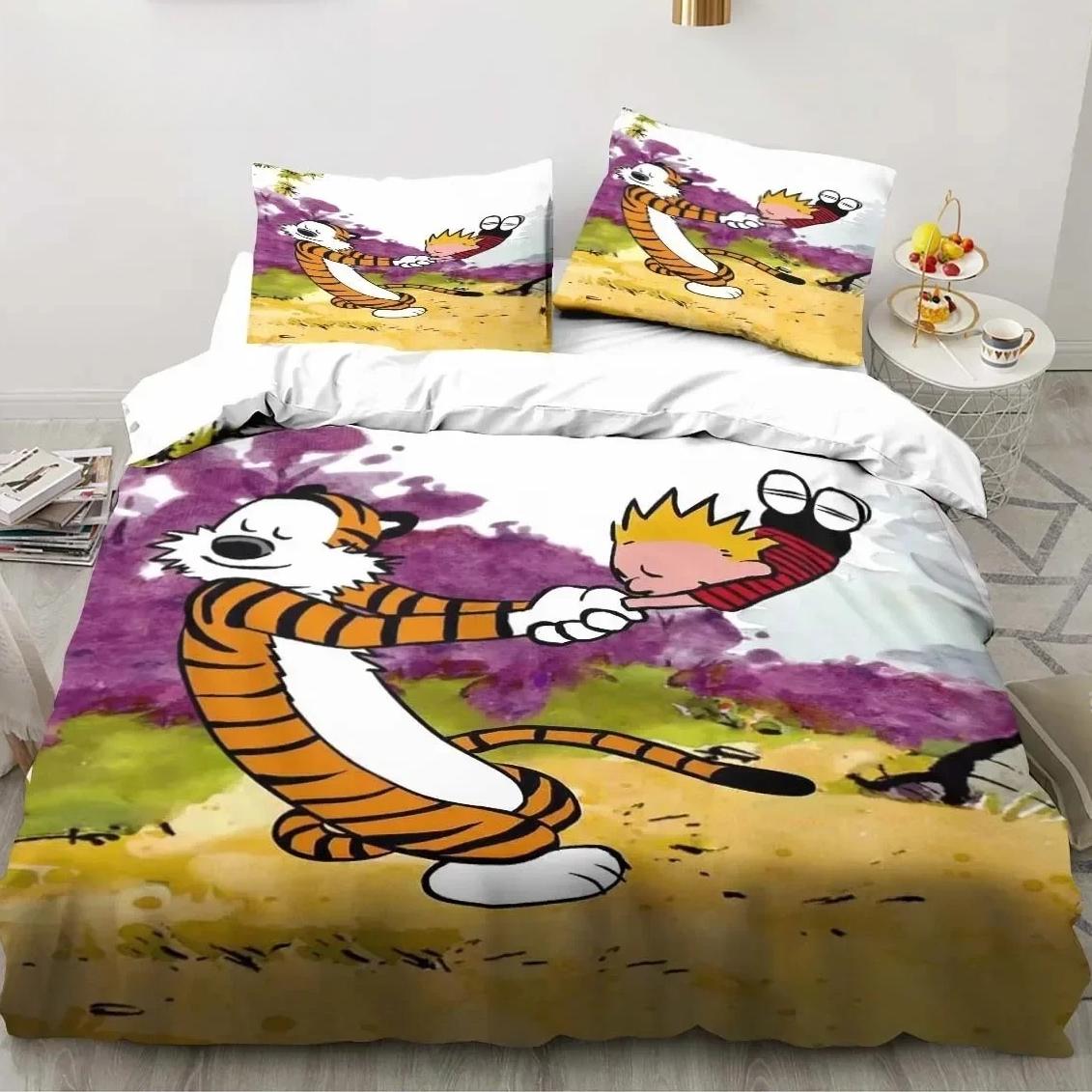 

Одеяло Мультяшный Комплект Постельного Белья C-Calvin&Hobbes 3D Печать Мягкий Односпальный Двуспальный Queen King Размер Для Детей Подарок Ребенку Комикс Comforter (quilt)-EU Single(135*200cm)3pcs