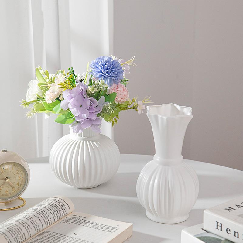 White Vaser Flower Bottle White Frosted Vase Aesthetic Flowerpot Plant Holder Bottle Table Center Decoration Home Decor