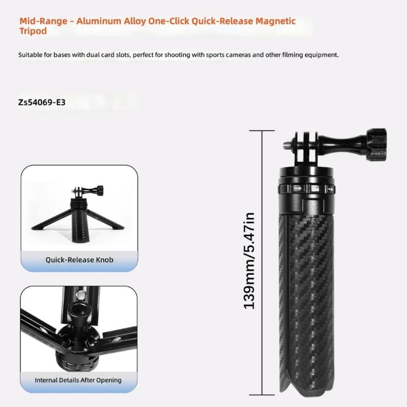 Compactly Aluminum Mini Tripod With Magnetic Base For Smartphones Cameras Action Cameras Stable Desktop Stand 2.5kg Load
