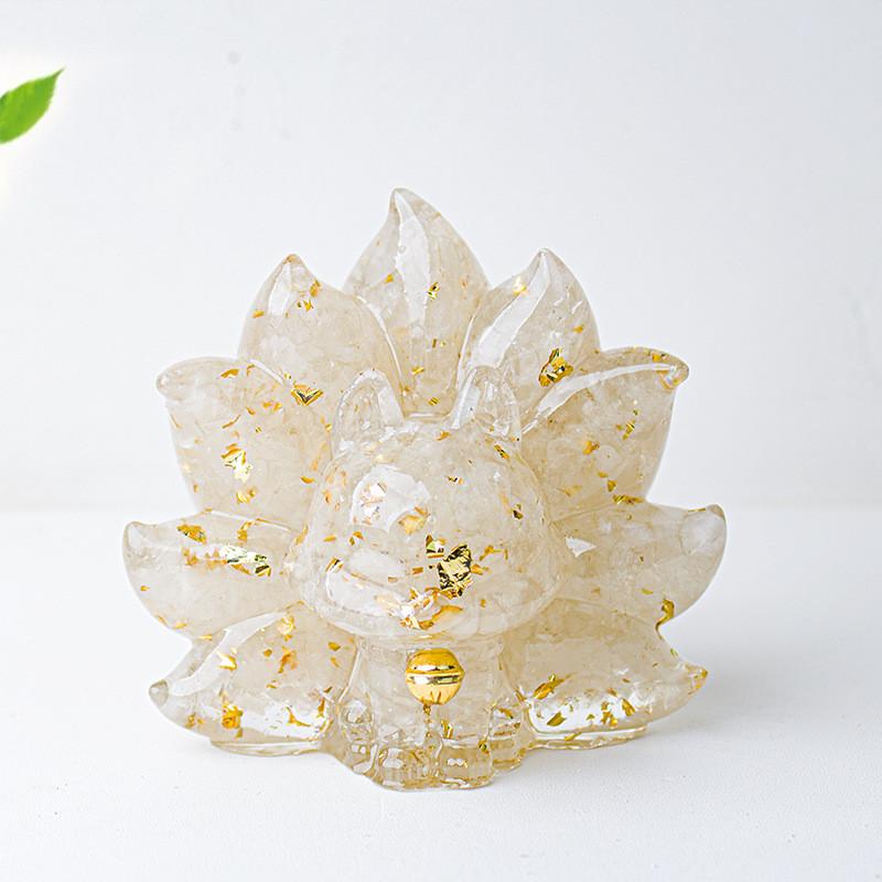 Mythical Creature Resin Crystal Nine Tailed Fox Ornament For Tabletop Decor Gift