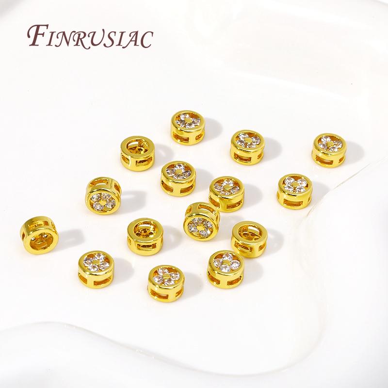 18K Real Gold Plated Inlaid Zircon Bracelet Separators For Beads Round Spacer Beads High Quality DIY Jewelry Accessories