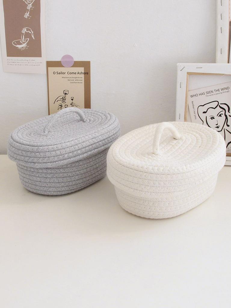 Panier de rangement de bureau tissé à la main avec couvercle Organisateur pour télécommande Cosmétiques Articles divers Boîte