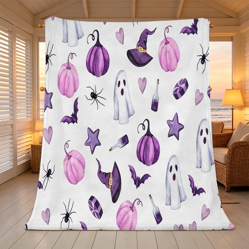 Halloween Ghost Pumpkin Fleece Blanket Soft, Warm, Breathable Plush Throw for Sofa, Bed, Living Room, Home Holiday Decor