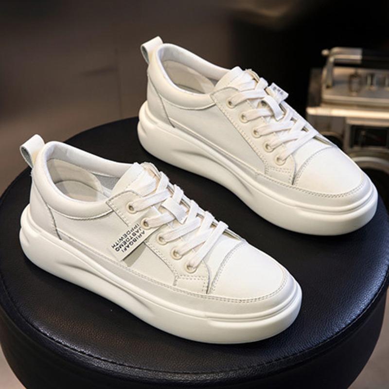 Women Sneakers Big Size 41 Casual Breathable New High Quality Leather Beige White Female Platform Vulcanized Women Shoes