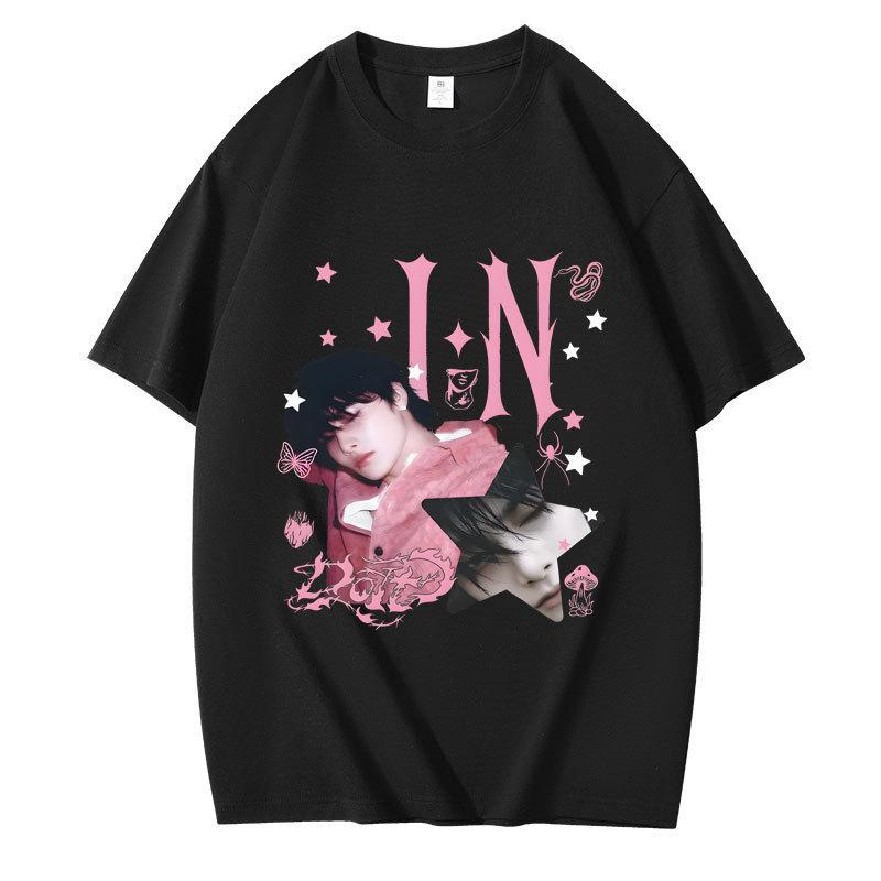 Mode Sommer Y2k T-Shirt Kpop DO IT Bangchan Hyunjin Bedrucktes Kurzarm Damen Oberteil Sportlich Lässig für Jungen Mädchen Fan Geschenk