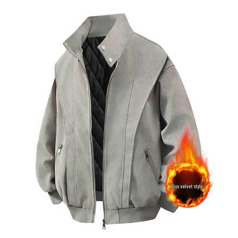 

Men s Retro Plush Thickened PU Leather Slimming Jacket Medium сірий колір