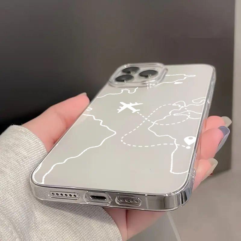 Travel Map Airplane Phone Case For iPhone 17 Air 16E 16 15 14 11 Pro Max Plus 13 12 Mini 8 7 X Transparent Shockproof Cover