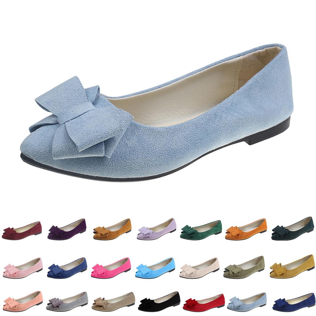 Women Bow Detail Pointed Toe Ballet Flats Slip On Low Heel Comfortable Casual Shoes for Daily Wear