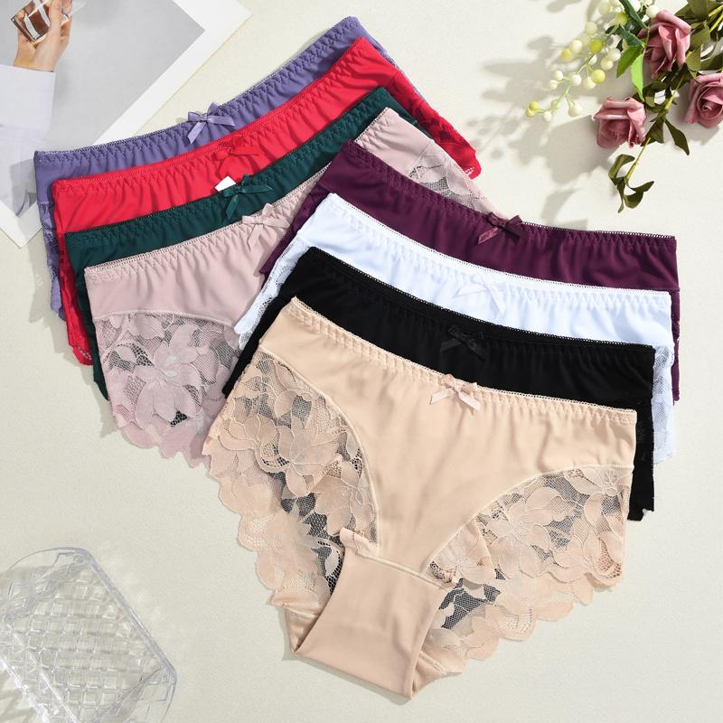 1pcs Women's High Waisted Plus Size Lace Bow Underwear, Fashionable, Breathable, Soft and Comfortable Women's Underwear, Multiple Colors