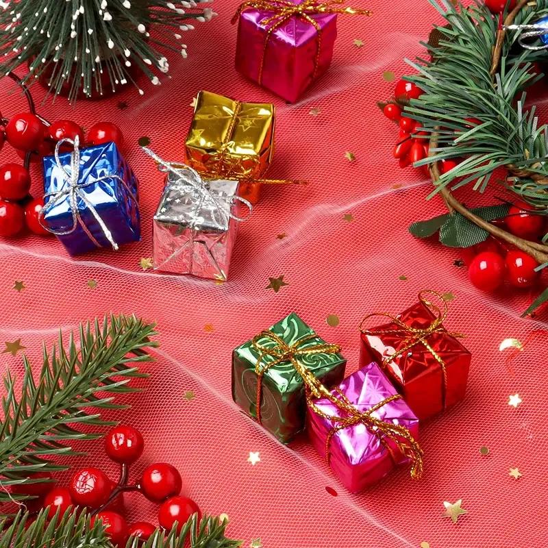 12pcs Mini Christmas Ornaments Handwork Gift Box Xmas Tree Accessories New Year Party Decor Candy Gift Boxes Pendant Navidad