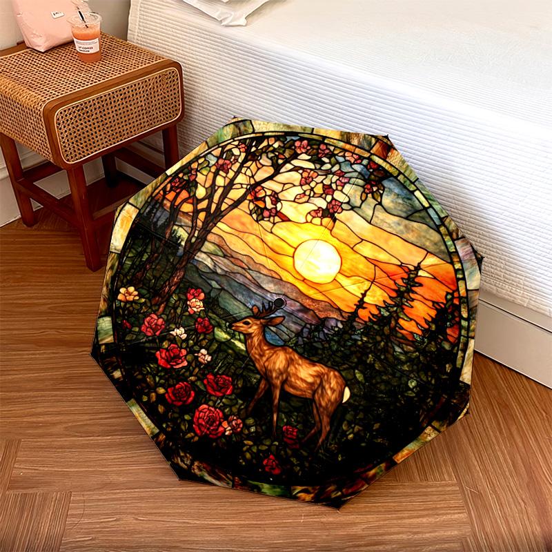 1 PC Automatic Folding Umbrella - Deer Sunset Pattern, Portable & Foldable Design with 8 Ribs, Christmas Birthday Gifts