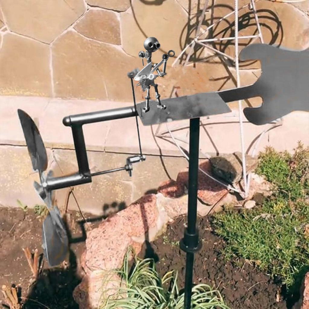 Ręcznie robiony metalowy perkusista wiatrak, dekoracja ogrodowa wiatrak perkusisty, figurki muzyków perkusistów, zabawna rzeźba napędzana wiatrem