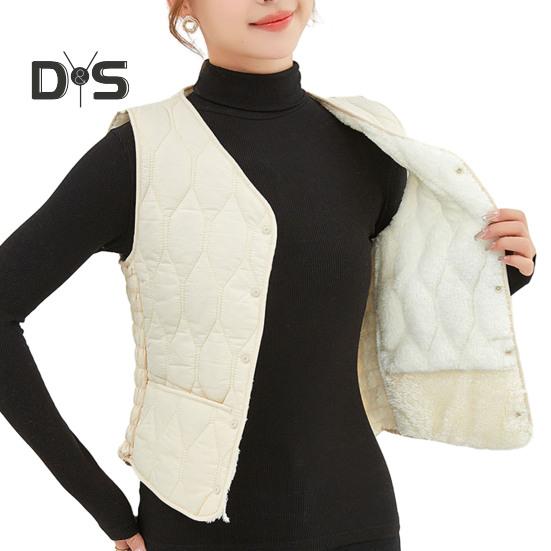 Women Fall Winter Vest Coat Soft Thick Padded Sleeveless Single Breasted Solid Color V Neck Cardigan Slim Fit Warm Pockets Lady Waistcoat