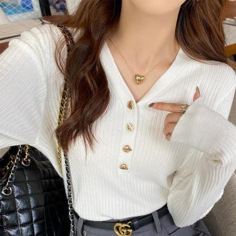 New bottoming shirt women's inner wear autumn and winter knitted sweater casual versatile soft waxy sweater top women
