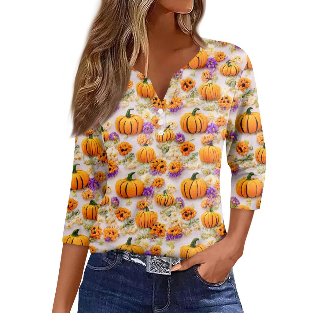 Women's Casual Fashion Sexy Comfortable V-Neck Halloween Seven Sleeve Top