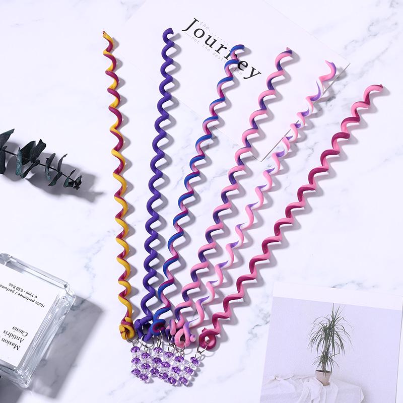 6PCS/Set Girls Cute Colorful Crystal Long Spiral Headbands Hair Bands Braid Hair Ornament Hairband Kids Fashion Hair Accessories