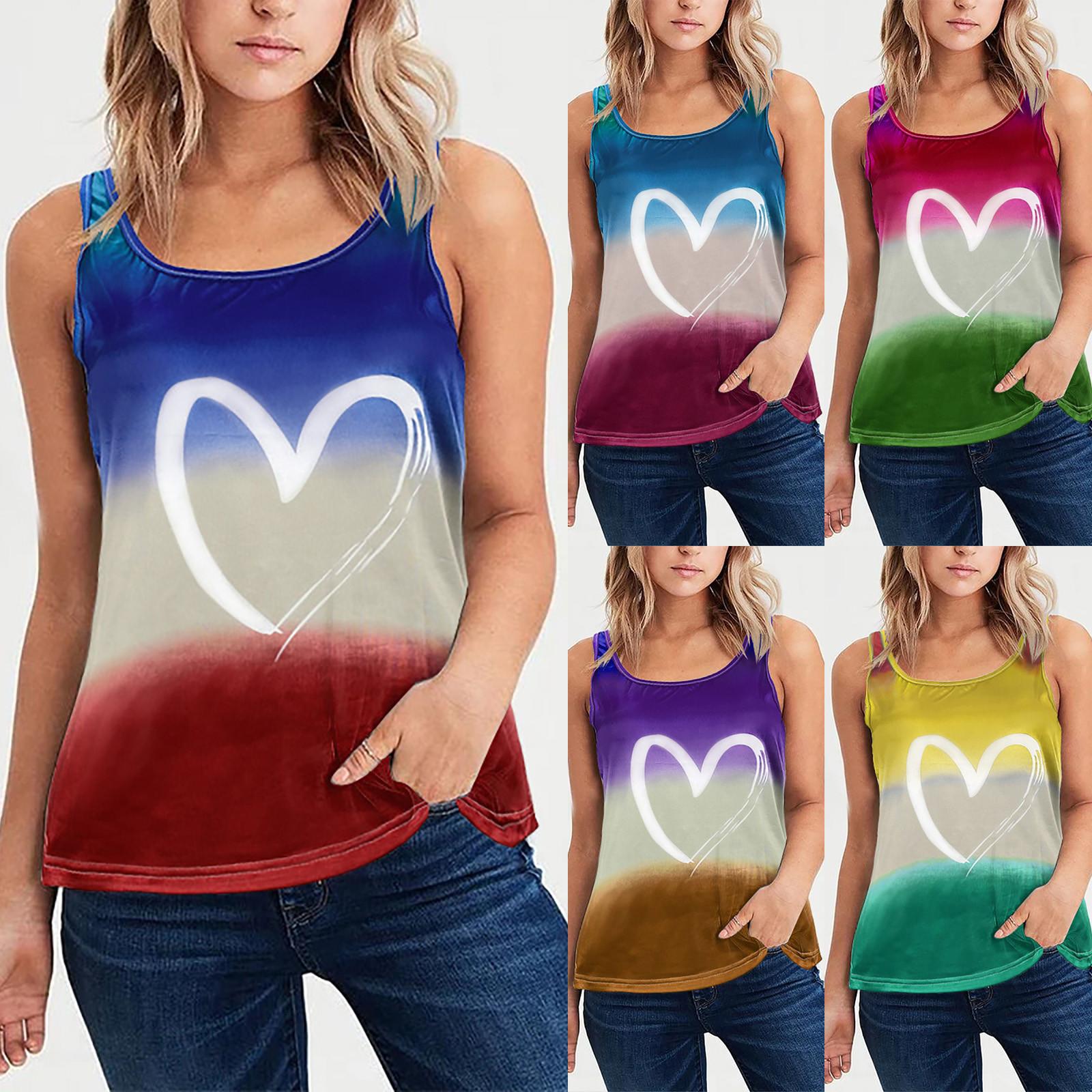 

Women s Casual Fashion Gradient Heart Print Sleeveless U-neck Vest T-shirt Top