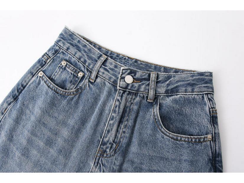 High Waist Wide Leg Jeans with Contrast Leather Patches & Floral Embroidery for Women
