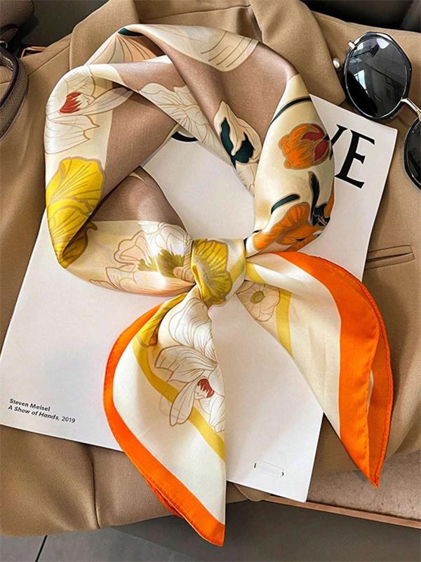 Luxury Silk Square Scarf Women Flower Neck Hair Tie Band Beach Hijab Kerchief Head Headbands Bandana Female Foulard 70Cm