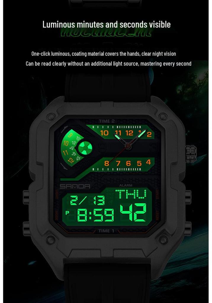 Sanda Men's Multifunctional Waterproof Electronic Watch with Night Light, Fashionable Countdown Timer, and Snooze Feature.