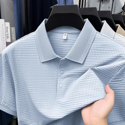 Fashion Solid Color Checkered Short Sleeve Polo Shirt Personalized Design Men's Luxury High-quality Ice Silk Breathable T-shirt