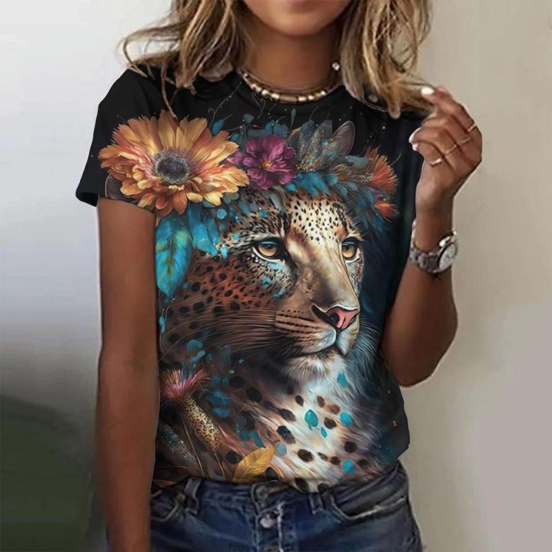 Summer Fashion Women's T-shirt Animal Flower Pattern 3D Print Casual Loose Outdoor Girl Short Sleeve Tees Top Pullover Clothing