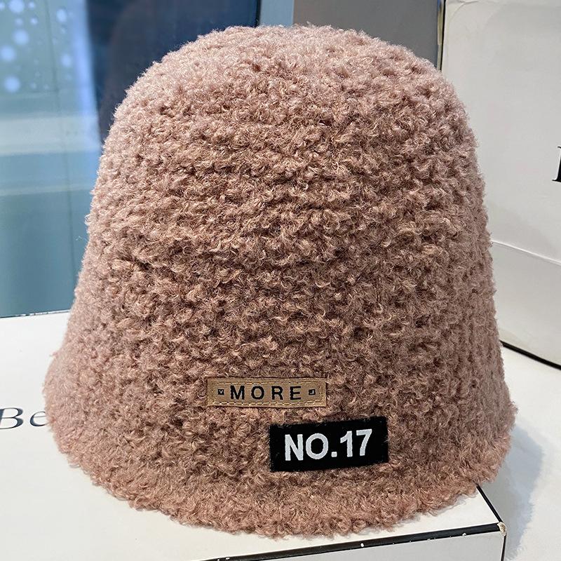 Women's Autumn and Winter Patch Plush Fisherman's Hat Big Head Circumference Korean Version Versatile Warm Japanese Basin Hat Trendy