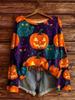 Women's Halloween Pumpkin Black Cat Pattern Long Sleeve Top Halloween Christmas Atmosphere Daily Wear