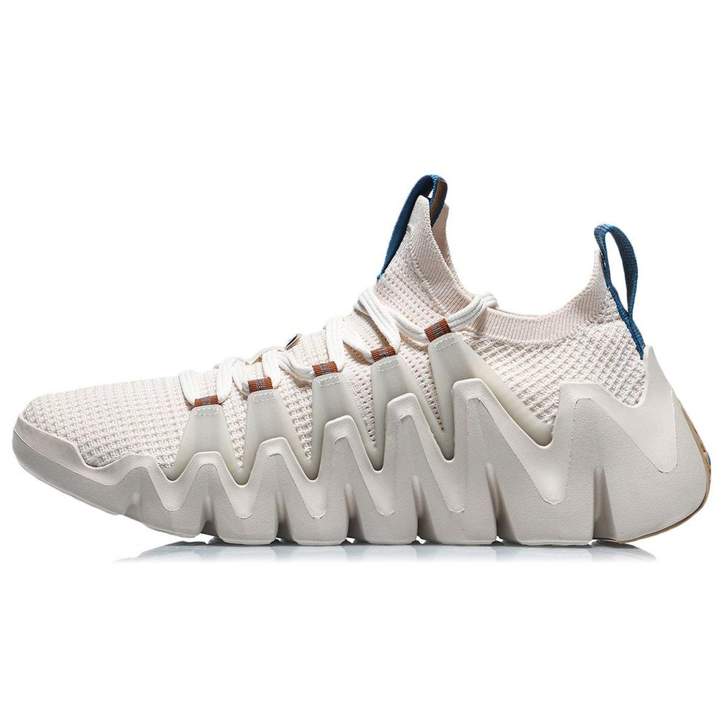 Li Ning Huanci Bequeme Vielseitige Stoßdämpfende Rutschfeste Abriebfeste Atmungsaktive Low-Top Laufschuhe Herren Sneaker Eierschalen-Grau ARKR007-2