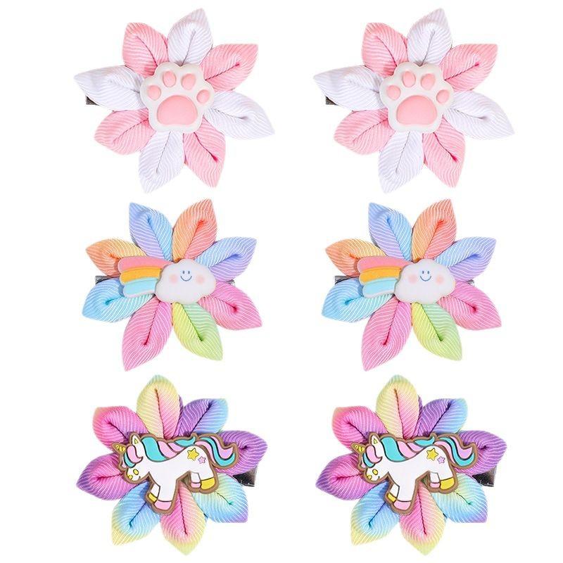 2Pcs New Unicorn Children's Hairpin Cute Pony Flower Hairpin Macaron Color Colorful Flower Hairpin Hair Pick Hair Pick Gift
