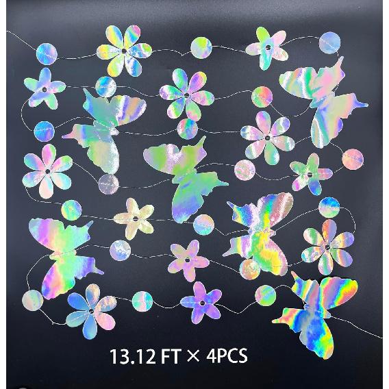 52.5 Ft Iridescent Butterfly Garland Butterfly Flower Circle dot Hanging Paper Banner Streamer for Birthday Baby Shower Wedding Party Decorations