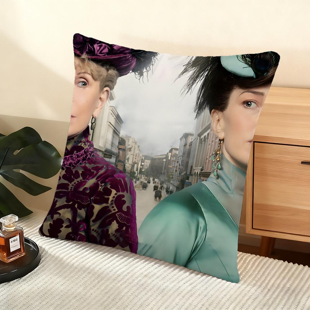 Cushion Cover Silky Short Plush Home Sofa Cushion Cover - Invisible Zipper Home Decoration The Gilded Age TV Series