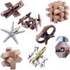 8 Pieces Wooden and Metal Brain Teaser Puzzles 3D Education Toys for Adults and Kids IQ Logic Training Family Game Party Favor Coffee Table Time