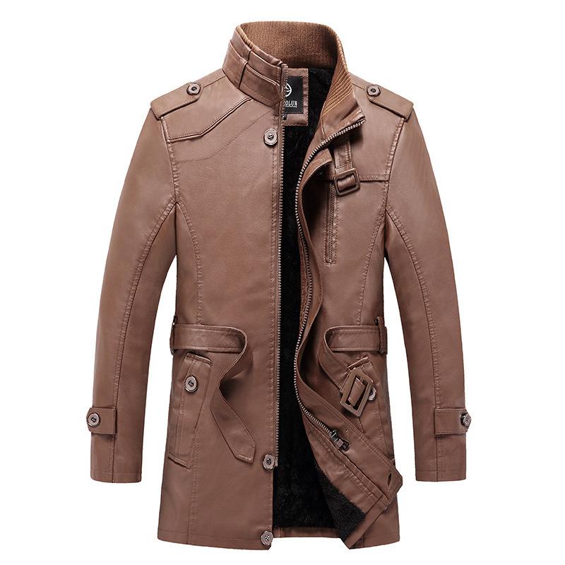 Specially for men's leather jackets, thickened and velvet green middle-aged casual medium and long thermal cotton clothes, medium and long styles